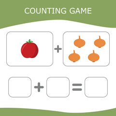 Counting Game for Preschool Children. Worksheet for preschool kids, kids activity sheet, printable worksheet
