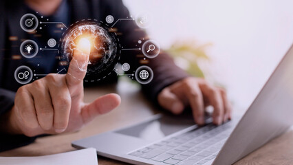 Businessman using mobile smart phone. Business global internet connection application technology and digital marketing, Financial and banking, Digital link tech, big data.