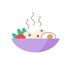 Vector illustration with rice bowl icon isolated on white background. 