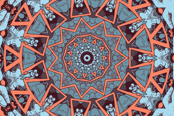 Round geometric mandala with ethnic floral motif background