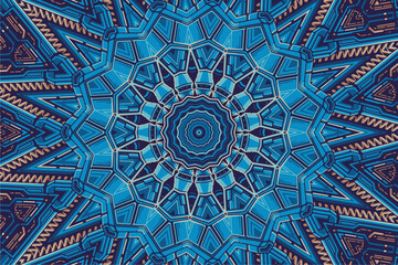 Abstract blue kaleidoscope background beautiful mandala texture unique kaleidoscope design