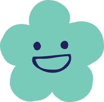 Cute Smling Handraw Blue Flower Png 