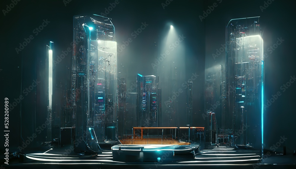 Aufkleber control panel and server cabinets in futuristic data center