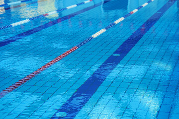 Obraz premium Lanes of a competition swimming pool. Empty swimming pool with lanes