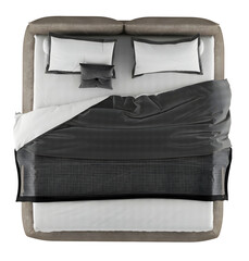 Modern khaki white gray bedding set, bed, top view