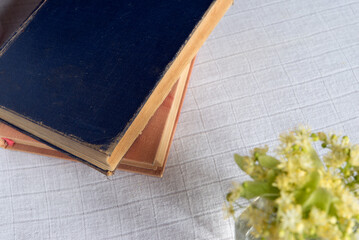still life with two books and flowers