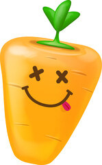 Cute smiling carrot isolated on white background. Funky Emoji carrot. Smile vegetable sticker with emotions.