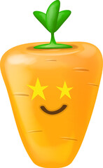 Cute smiling carrot isolated on white background. Funky Emoji carrot. Smile vegetable sticker with emotions.