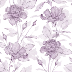 Gardinen Floral delicato background with beautiful pink rosses. Seamless botanical pattern.  Hand drawing. © yulanaom