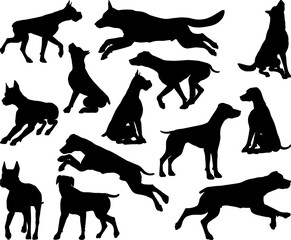 A set of detailed animal silhouettes of a pet dog