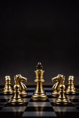 King chess stand teamwork on chessboard concepts of competition challenge of leader business team...