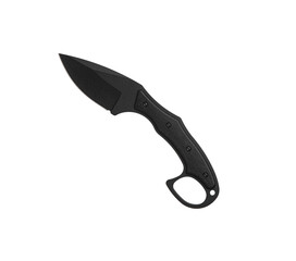 Modern tactical knife with black blade and rubber handle. Steel arms. Isolate on a white back.