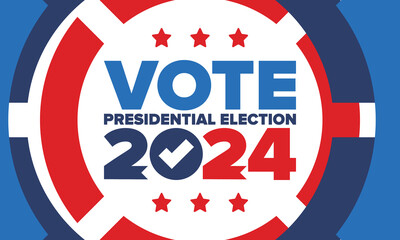 Obraz premium Presidential Election 2024 in United States. Vote day, November 5. US Election. Patriotic american element. Poster, card, banner and background. Vector illustration