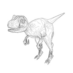 Outline of a dinosaur from black lines isolated on a white background. 3D. Vector illustration.