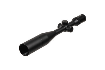 Modern black optical sight. Optical device for aiming at long distances. Isolate on a white back