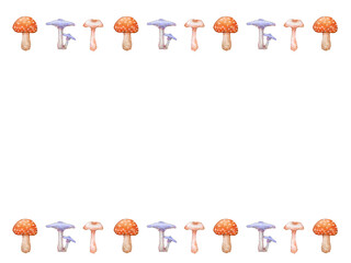 キノコの水彩画風手描き横長ラインフレーム