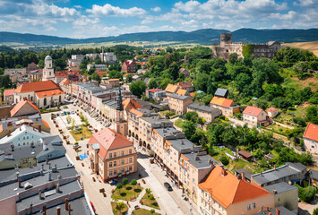 Beautiful architecture of Bolkow town with the historic castle in Lower Silesia at summer. Poland