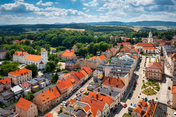 Fototapeta na wymiar Beautiful architecture of Bolkow town with the historic castle in Lower Silesia at summer. Poland