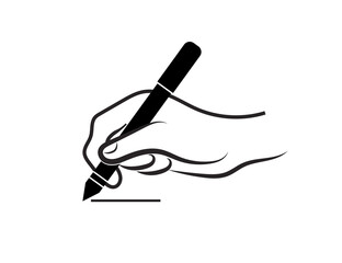 Ballpoint pen in hand. Vector icon. Office, business, writer, school, student