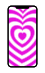 Bright pink heart on screenshot. Decorative abstract background.