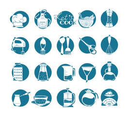 Set of kitchen tools doodles. Hand drawn cooking equipments.