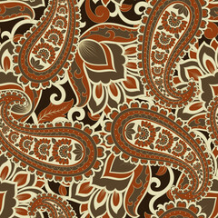 Naklejka premium Paisley and ethnic flowers seamless vector pattern. floral vintage background
