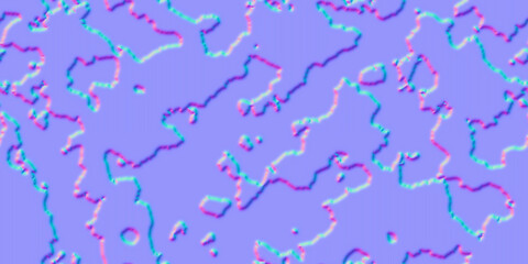 Normal map of grunge surface with amorphous spots as a seamless pattern. Spotted background. Animal print. Bump mapping of planet texture with continents. 3d rendering shader of aged material © Kusandra