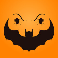 Naklejka premium Banner for Happy Halloween. Bat and spider pumpkin face.