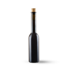 Brown glass bottle. Empty beer, oil bottle, empty dark brown wine bottle with cork, wine stopper cap.