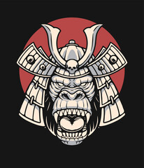 Gorilla head samurai illustration