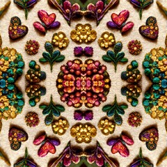 Flowers Style Pattern, Ornamental Wallpaper, Embroidery, Fantasy Home Decoration, European Style Ornaments, Botanical Illustrations, Architecture Patchwork, Interior and Exterior Surface, Natural 