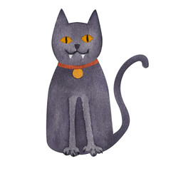 Black cat. Halloween. watercolor element