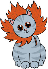 Cute kitty with a maple leaf on his head. 