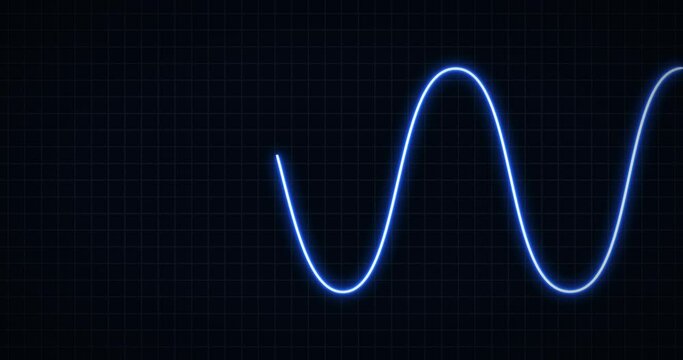 Glowing line chart of simple sine wave shape in simple grid background.