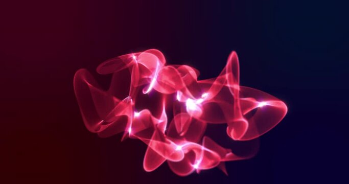 Abstract animation motion design with beautiful bright red glowing energy electric magic space lines waves from particles on a black background in high resolution 4k