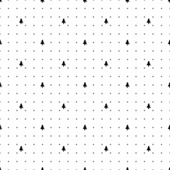 Black and white seamless pattern with small and frequent dots and hand-drawn Christmas tree silhouettes. - 528214795