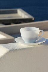 Sea and morning cup of coffee, Lindos, Greece