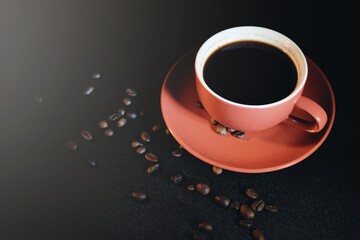 cup of coffee with beans for background 