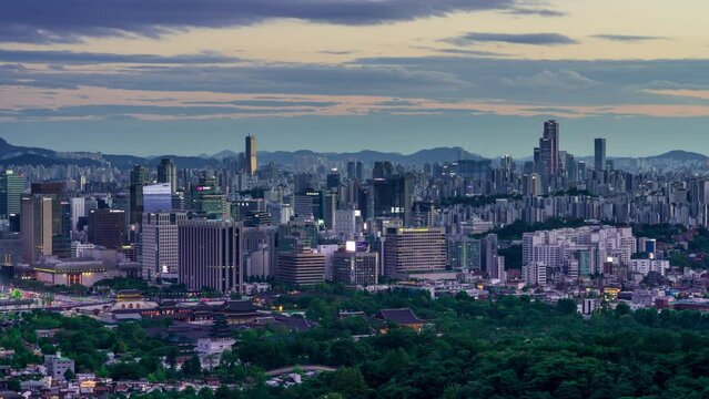 Day to night,Time lapse Landscape of Seoul city South Korea. And The beautiful sunset sky