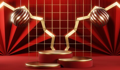 3D rendering of blank product background for cream cosmetics Modern red podium background