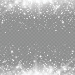 Xmas or New Year background with falling snowflakes on transparent backgrund. Vector