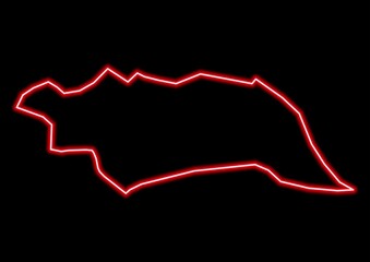 Red glowing neon map of Famagusta Cyprus on black background.