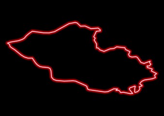 Fototapeta na wymiar Red glowing neon map of Fermanagh United Kingdom on black background.