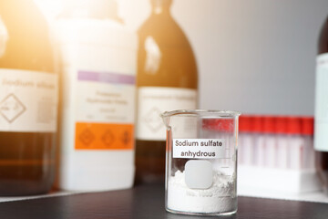 sodium sulfate anhydrous in glass, chemical in the laboratory