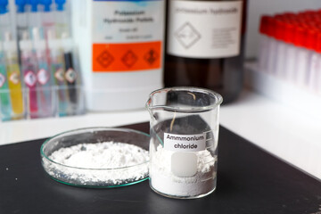 ammmonium chloride in glass, chemical in the laboratory