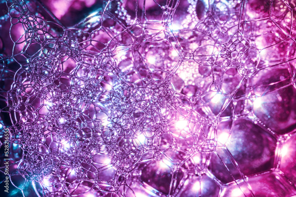 Fototapete close up beautiful abstract soap bubbles. background pattern for design. macro photography view.