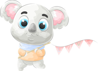 Cute doodle a koala with watercolor illustration
