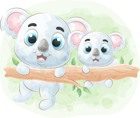 Cute doodle a Koala with watercolor illustration