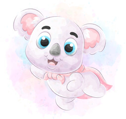 Cute doodle a Koala with watercolor illustration