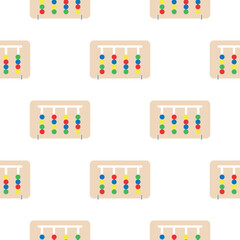 Wooden toys for kids games. Baby seamless pattern with Montessori subject. Education logic toys for preschool kids. Montessori system for early childhood development.
